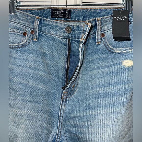 Abercrombie & Fitch Annie High Rise Girlfriend Cropped Raw Hem Jeans Size 27/4s - Picture 5 of 11